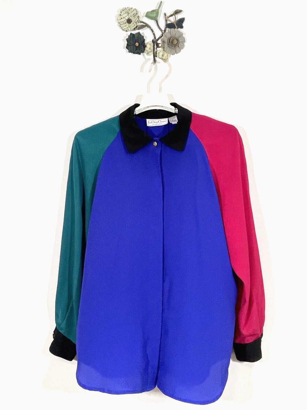 La Chine Collection Galinda Wang Vintage Blouse Color Block Button Front Large